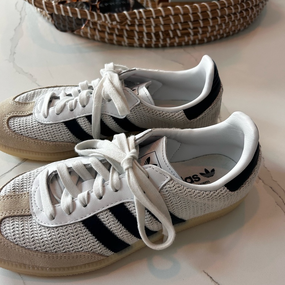 adidas White and navy  Knit Classic Sneakers